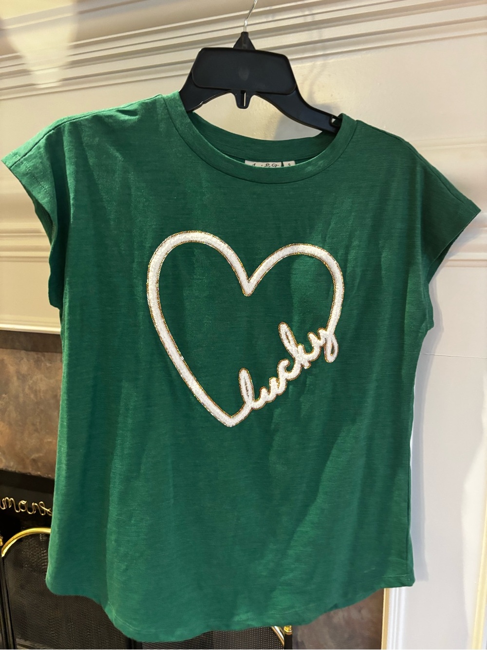 Girls' Green 'Lucky' Heart Graphic Short Sleeve Tee